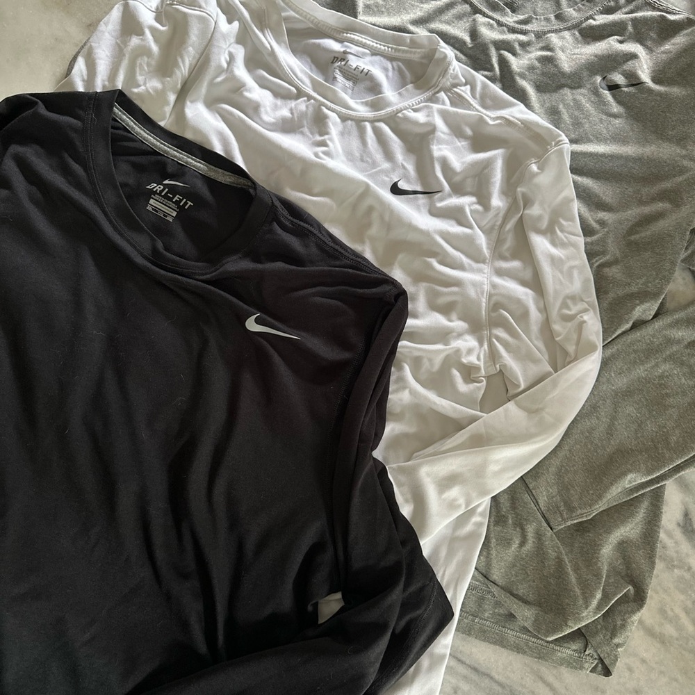 3-pack Nike Dri-FIT Long Sleeve Shirts - Black, White, Gray